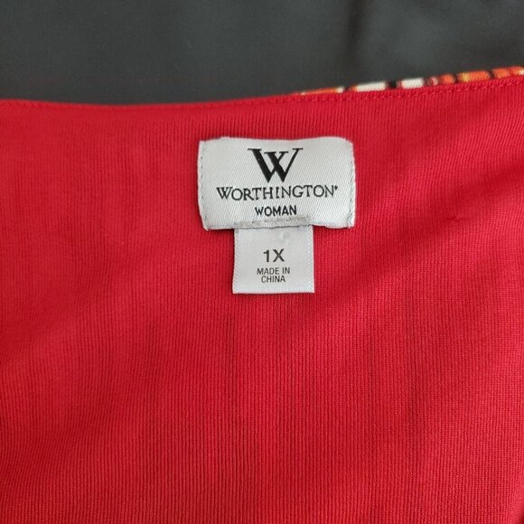 Worthington Womans Top 1X  Multicolor Pleated V-Neck Draping Short Sleeve Shirt - Picture 4 of 7